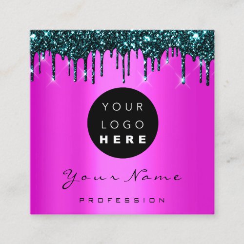 Logo Makeup Boutique Glitter Pink Teal Drips Square Business Card