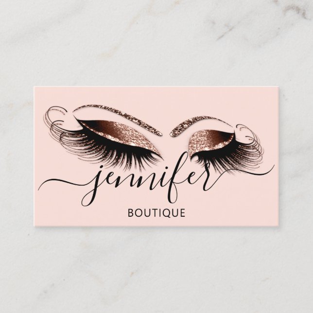 Logo Makeup Boutique Lash Studio Brow Rose Glitter Business Card (Front)