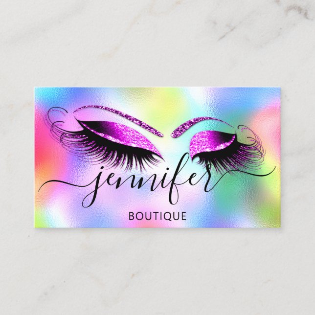 Logo Makeup Boutique Lash Studio Holograph Hot Business Card (Front)
