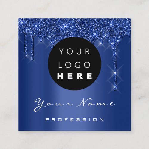 Logo Makeup Event Planner Glitter Navy Drip Square Business Card
