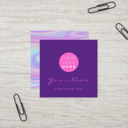 Logo Makeup Hair Nail Floral Holograph Purple Square Business Card