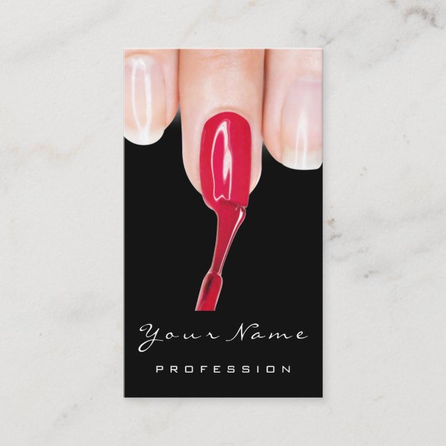 Logo Makeup Manicure Red Nails Rose Black Business Card (Front)