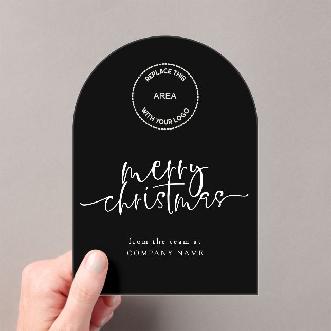 Logo Merry Christmas Black Acrylic Greetings  Invitations (Insitu (Handheld))