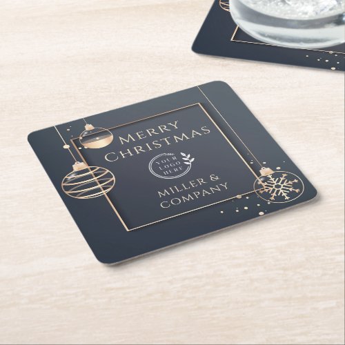 Logo Merry Christmas Holidays Corporate Modern Square Paper Coaster