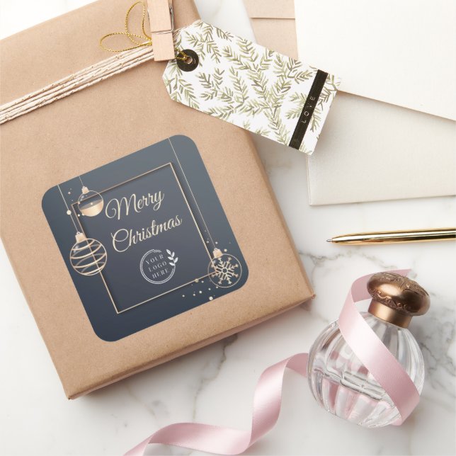 Logo Merry Christmas Holidays Corporate Modern Square Sticker (Gifting)