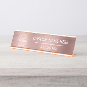 Logo Metallic Rose Gold Desk Name Plate