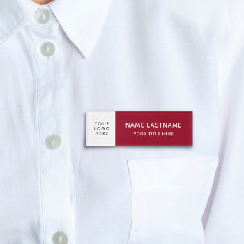 Logo Minimalist Burgundy Red White Magnet Title Name Tag by pinkpinetree at Zazzle