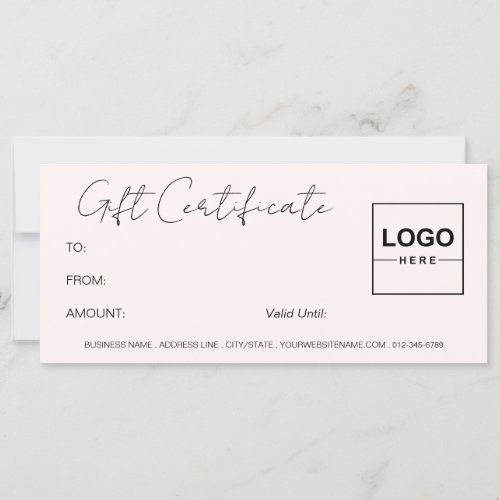 Logo Minimalist Modern Blush Pink Gift Certificate