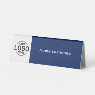Logo Minimalist Navy Blue White Name Lastname Table Tent