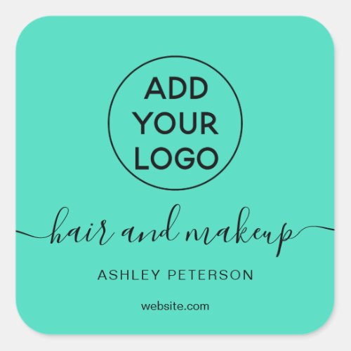 Logo mint green simple typography hair makeup square sticker