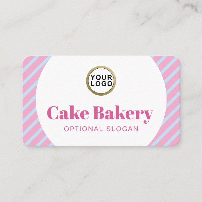 Logo Modern Blue Stripes Bakery Business Card (Front)