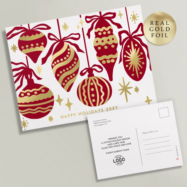 Logo Modern Burgundy Decor White Business Gold Foil Holiday Postcard (Creator Uploaded)