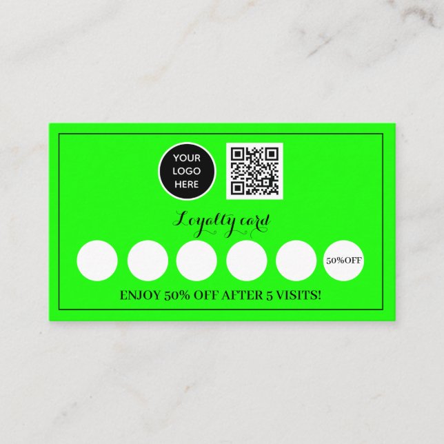 Logo Modern Business Neon Green Reward Punch Loyalty Card (Front)