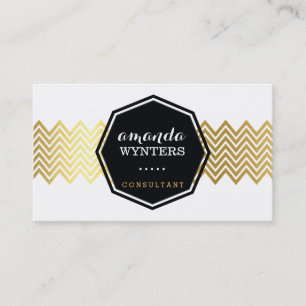 LOGO modern chevron pattern gold foil octagon Business Card