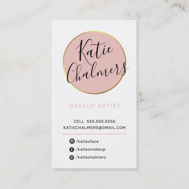 LOGO modern chic pretty gold blush pink black Business Card (Front)