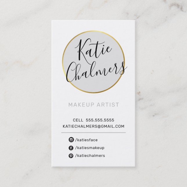 LOGO modern chic pretty gold pale gray black Business Card (Front)