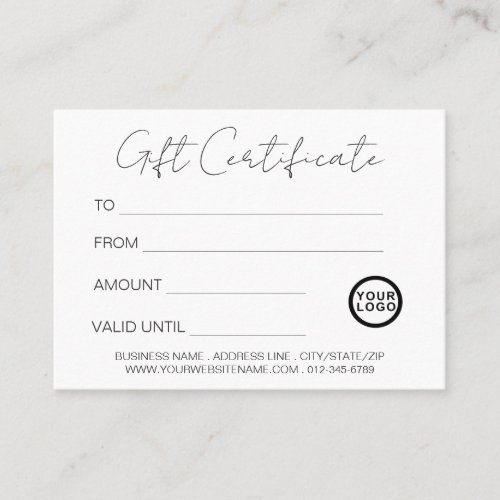 Logo Modern Elegant White Gift Certificate