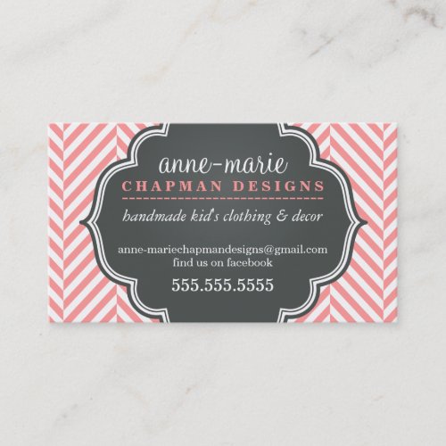 LOGO modern herringbone pattern coral badge grey Business Card Template