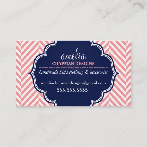 LOGO modern herringbone pattern coral badge navy Business Card Template