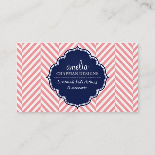LOGO modern herringbone pattern coral badge navy Business Card Template