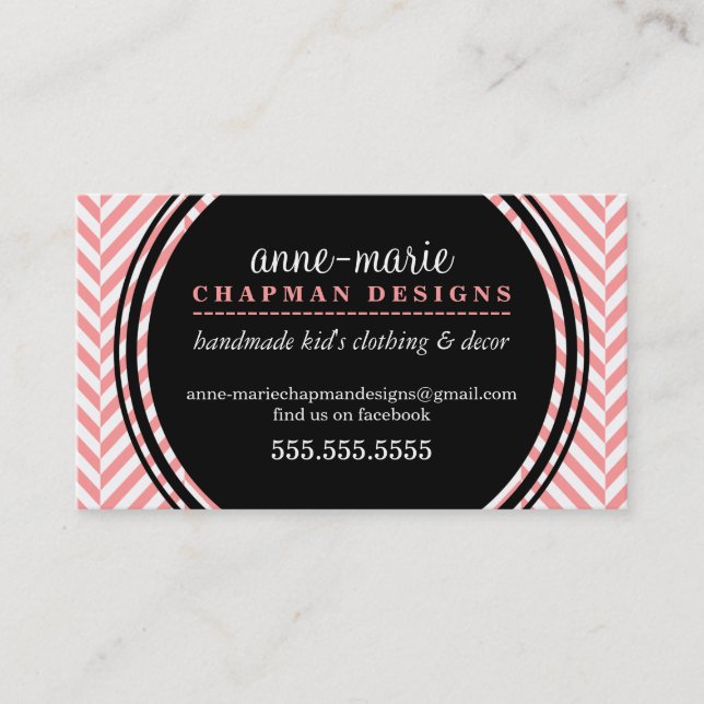 LOGO modern herringbone pattern coral black spot Business Card (Front)