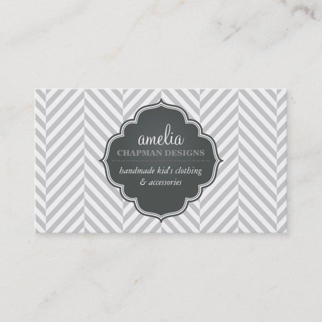LOGO modern herringbone pattern grey badge silver Business Card (Front)