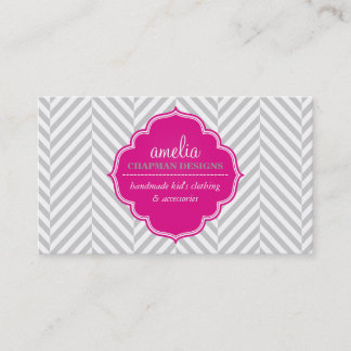LOGO modern herringbone pattern pink badge grey Business Card