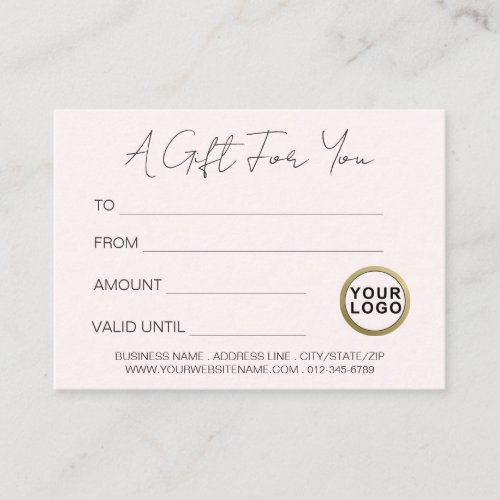 Logo Modern Minimalist Blush Pink Gift Certificate