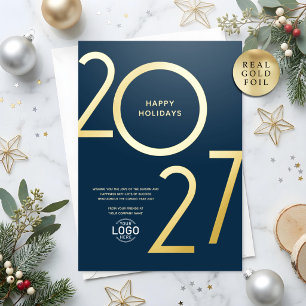 Logo Modern Navy Blue Business Holiday Gold Card