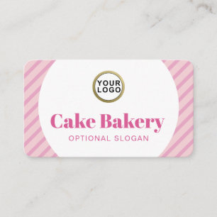 Logo Modern Pink Stripes Bakery Business Card