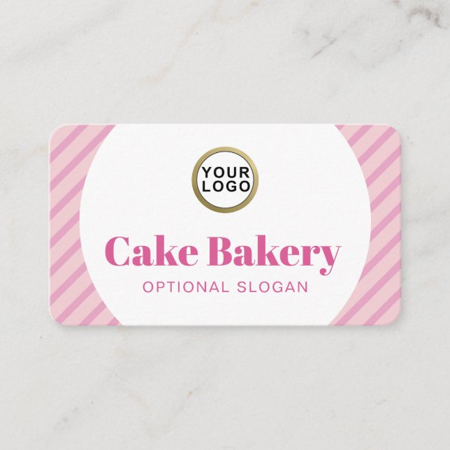 Logo Modern Pink Stripes Bakery Business Card (Front)