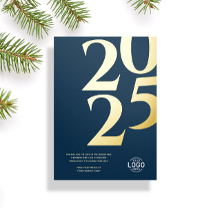 Logo Modern Simple Navy Blue Business Holiday Card