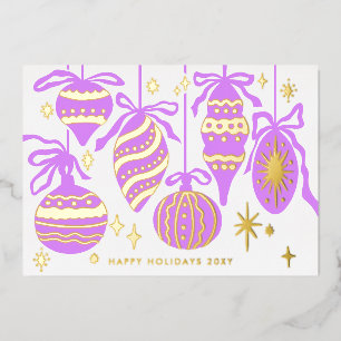 Logo Modern Vintage Purple Decor Business Gold Foil Holiday Card