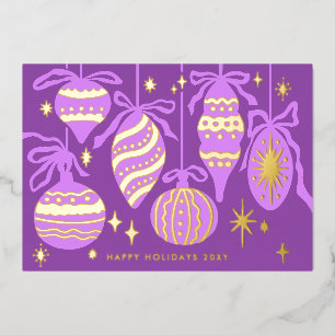 Logo Modern Whimsical Purple Decor Business Gold Foil Holiday Card