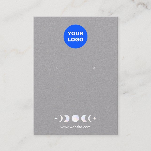 Logo Moon Phases Earring Display Gray Kraft Business Card (Front)
