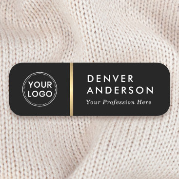 Logo, name and title classy black golden divider name tag