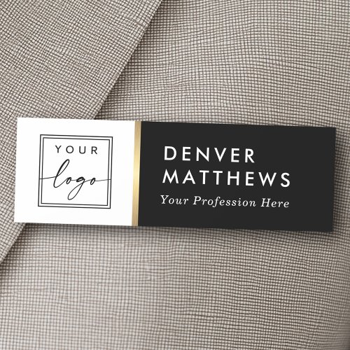 Logo name and title classy black white name tag