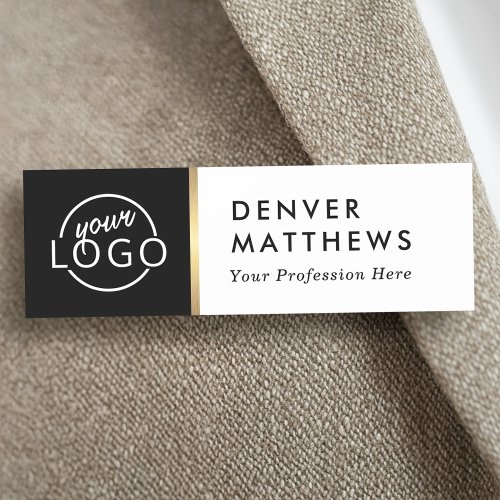 Logo name and title classy black white name tag