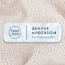 Logo, name and title modern pale gray blue marbled name tag