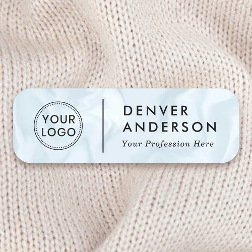 Logo name and title modern pale gray blue marbled name tag