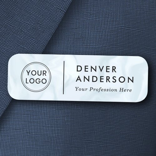 Logo name and title modern pale gray blue marbled name tag