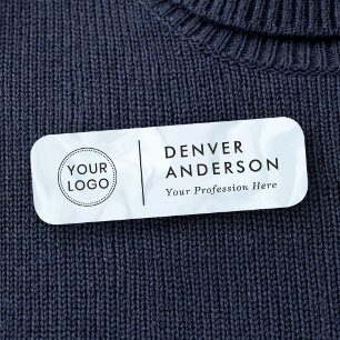Logo, name and title modern pale gray blue marbled tag