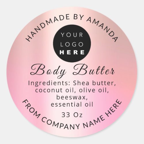 Logo Name Body Butter Balm Skin Care Butter Pink  Classic Round Sticker