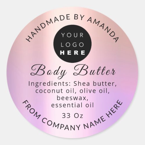 Logo Name Body Butter Balm Skin Care Butter Rose Classic Round Sticker