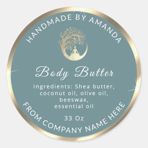 Logo Name Body Butter Cosmetic Gold Aqua Blue Classic Round Sticker
