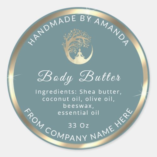 Logo Name Body Butter Cosmetic Gold Aqua Teal Classic Round Sticker