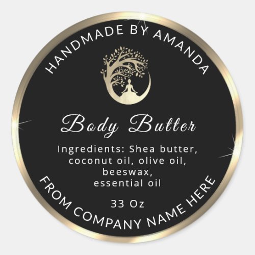 Logo Name Body Butter Cosmetic Gold Black Classic  Classic Round Sticker