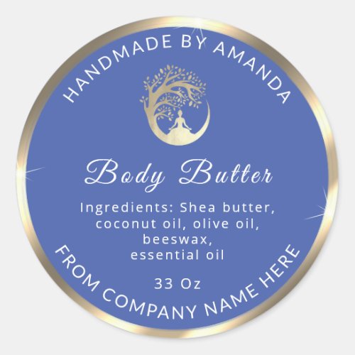 Logo Name Body Butter Cosmetic Gold Blue Classic Classic Round Sticker