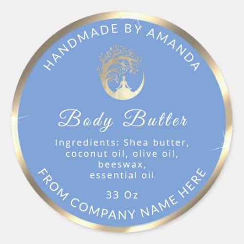Logo Name Body Butter Cosmetic Gold Blue  Classic Round Sticker