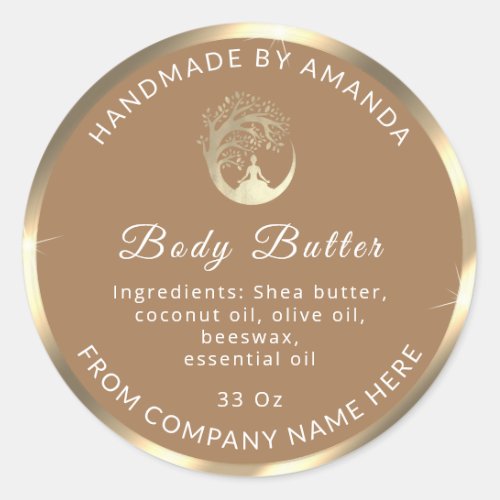 Logo Name Body Butter Cosmetic Gold Brown Classic  Classic Round Sticker